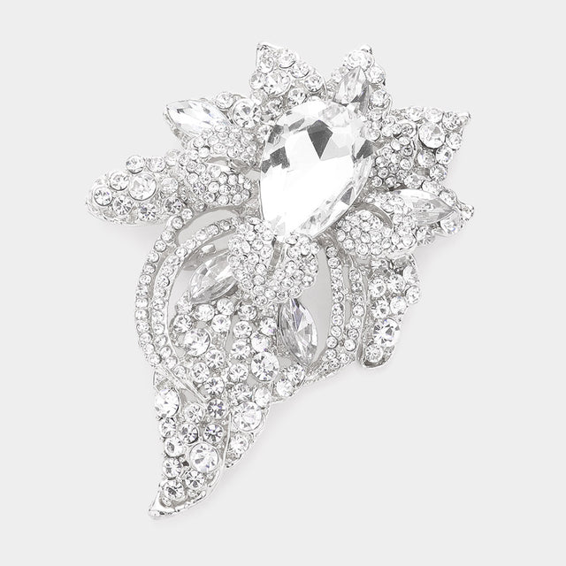 Madeline Love Silver Floral Crystal Pave Bouquet Brooch Pendant