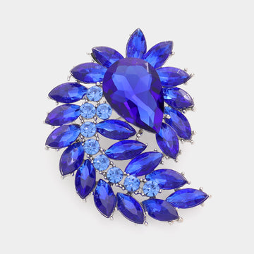 Madeline Love Blue Glass Crystal Marquise Cluster Brooch / Pendant - Brooches