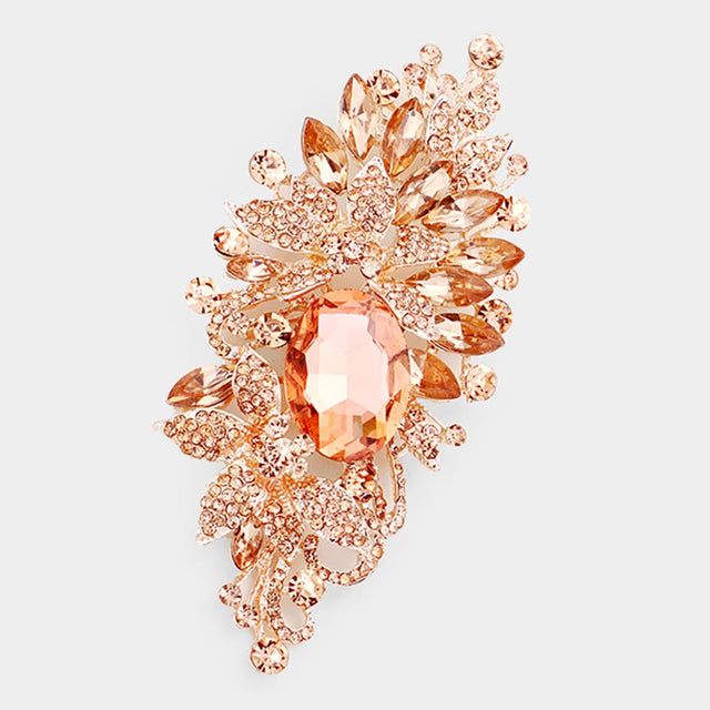 Madeline Love Peach, Rose Gold Floral Crystal Rhinestone Pin Brooch