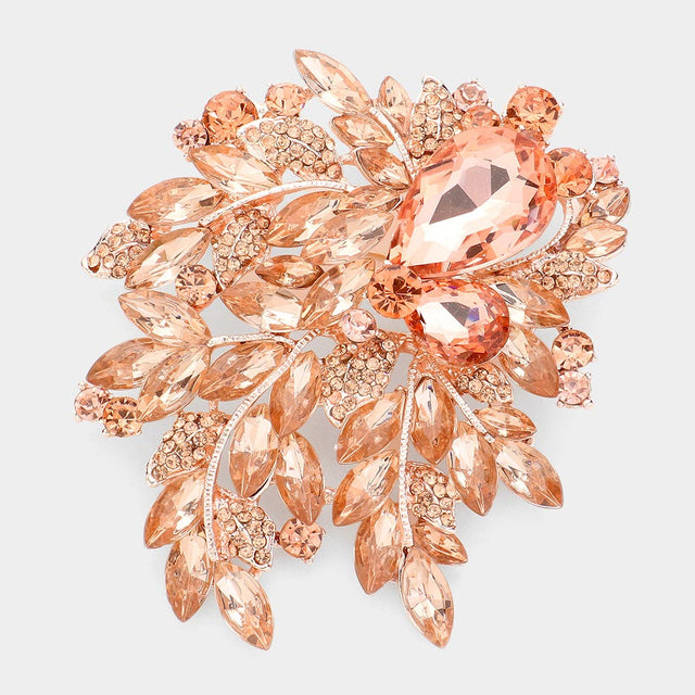 Madeline Love Peach Floral Crystal Rhinestone Bouquet Brooch / Pendant