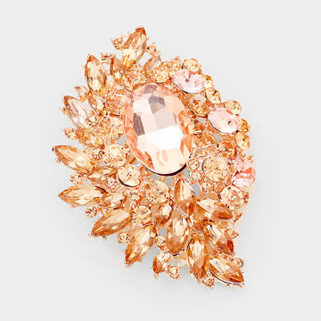 Madeline Love Peach, Rose Gold Oval Crystal Accented Flower Pin Brooch - Brooches