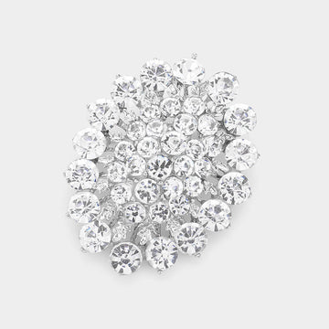 Madeline Love Clear, Silver Glass crystal cluster oval brooch - Brooches