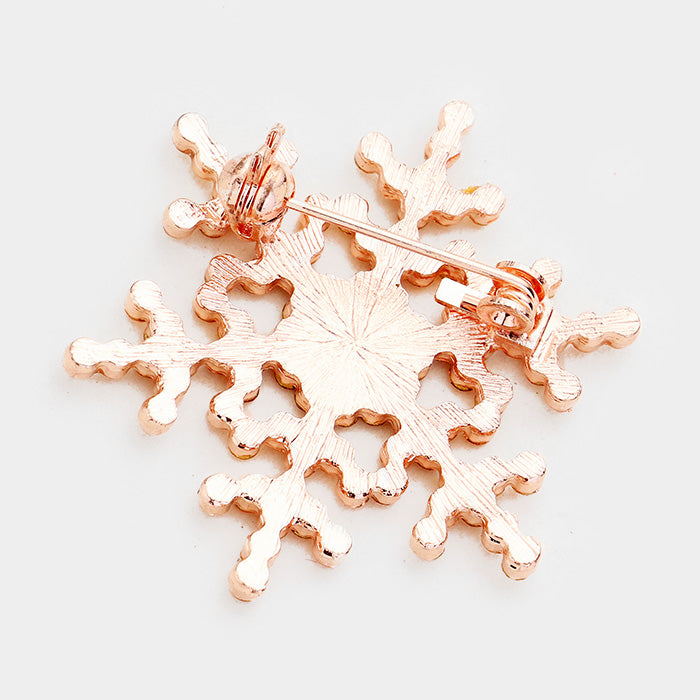 Peach, Rose Gold Rhinestone snowflake brooch
