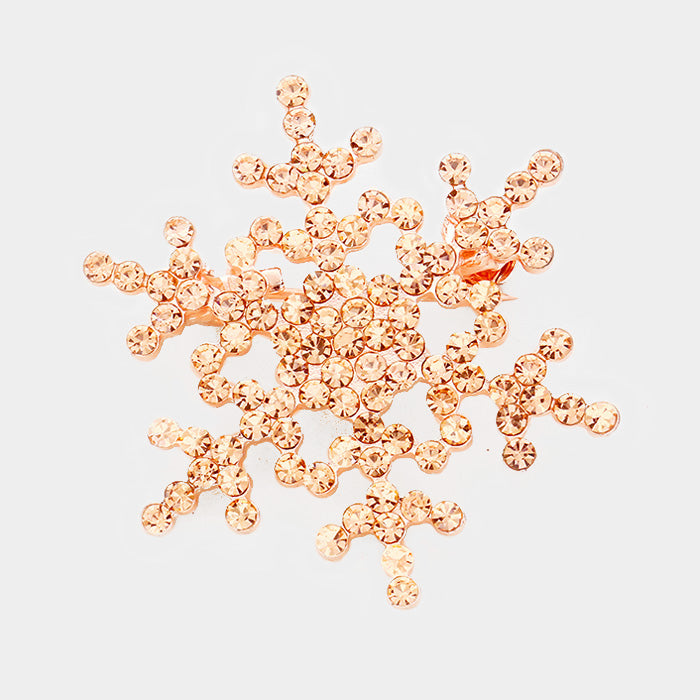 Peach, Rose Gold Rhinestone snowflake brooch