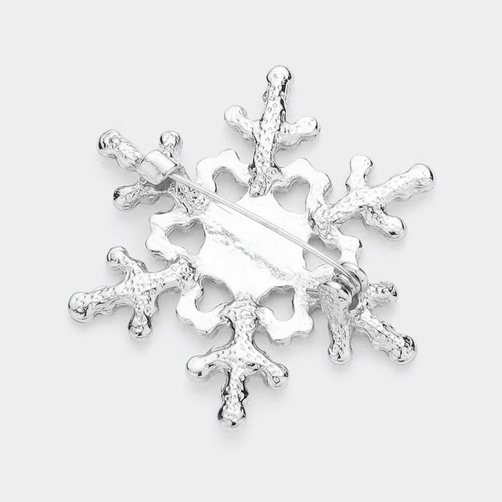 Rhodium Rhinestone snowflake brooch