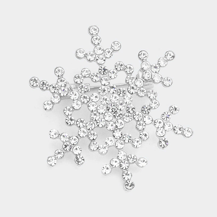 Rhodium Rhinestone snowflake brooch