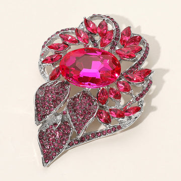 Madeline Love Fuchsia Glass Crystal Flower Stone Brooch / Pendant - Brooches