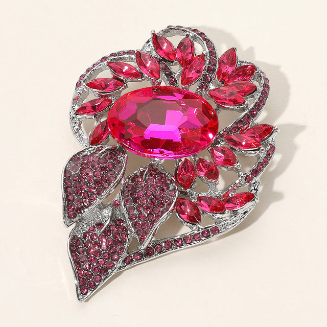 Madeline Love Fuchsia Glass Crystal Flower Stone Brooch / Pendant - Brooches