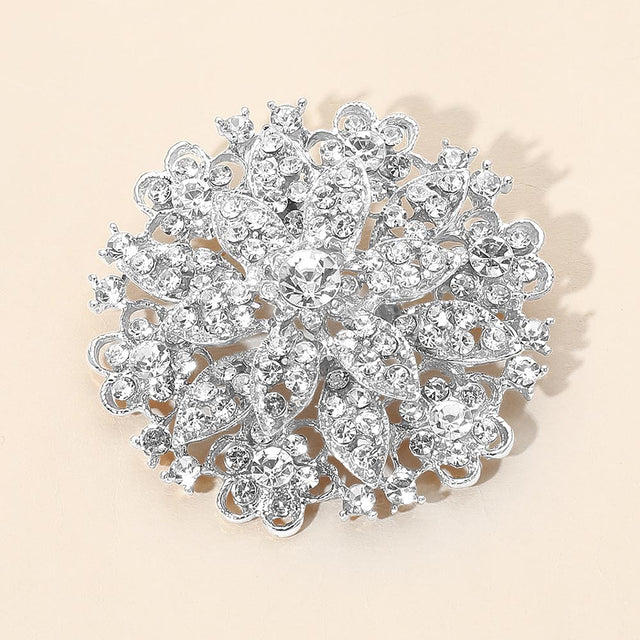 Madeline Love Clear, Silver Vintage Floral Crystal Pin Brooch - Brooches