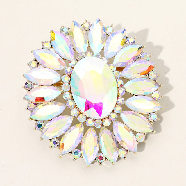 Madeline Love AB, Gold Marquise Crystal Statement Flower Pin Brooch - Brooches