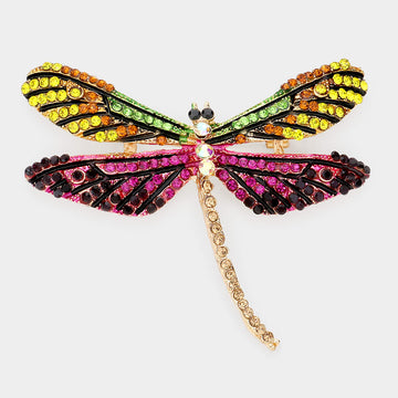 Madeline Love Multi Stone Embellished Metal Dragonfly Pin Brooch - Brooches