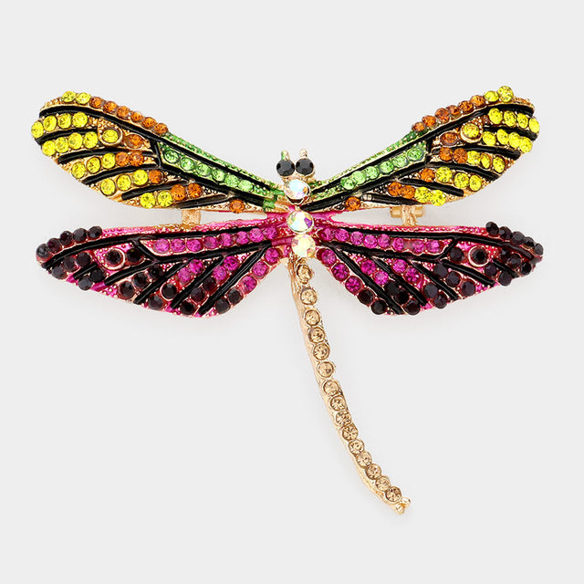 Madeline Love Multi Stone Embellished Metal Dragonfly Pin Brooch - Brooches