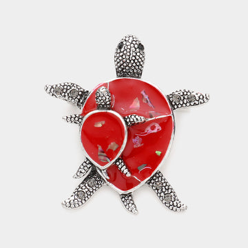 Madeline Love Red Enamel Turtle Pin Brooch - Brooches