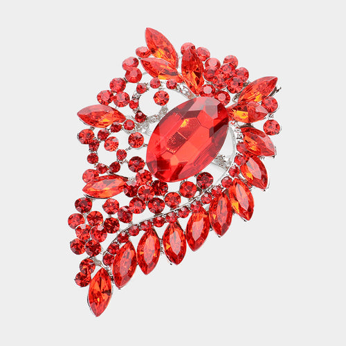Oval Stone Accented Bouquet Pin Brooch Pendant - Red