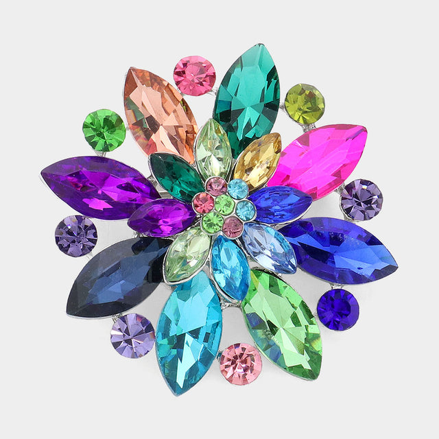 Madeline Love Multi Marquise Stone Accented Flower Pin Brooch - Brooches