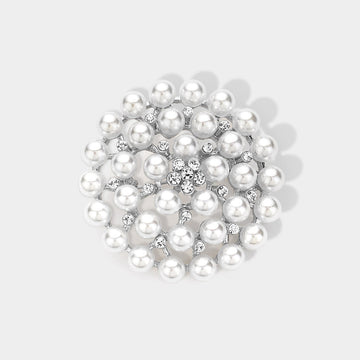 Madeline Love Silver Rhinestone Pointed Pearl Pin Brooch / Pendant - Brooches