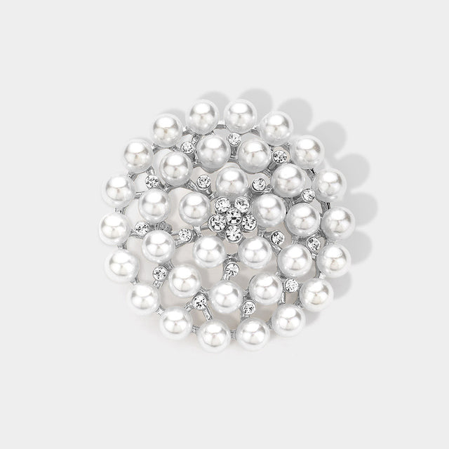 Madeline Love Silver Rhinestone Pointed Pearl Pin Brooch / Pendant - Brooches