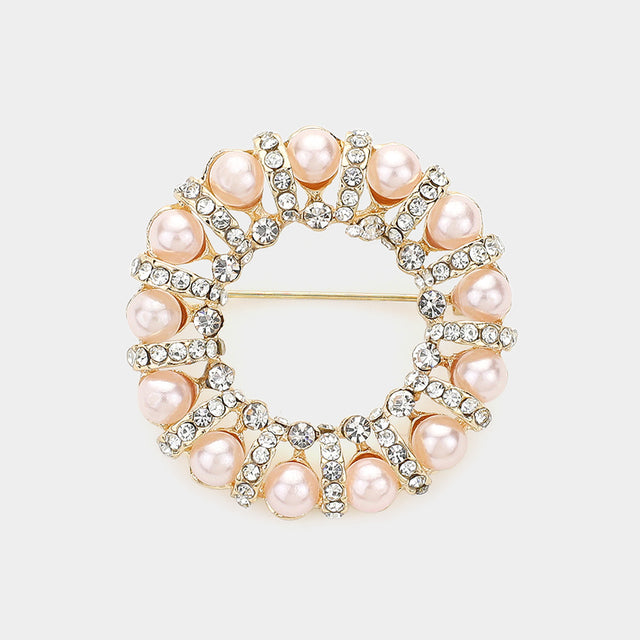 Madeline Love Pink Pearl Stone Paved O Ring Pin Brooch