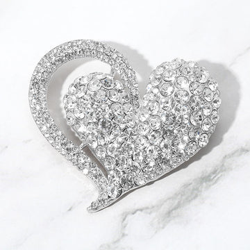 Madeline Love Silver Stone Paved Heart Pin Brooch - Brooches
