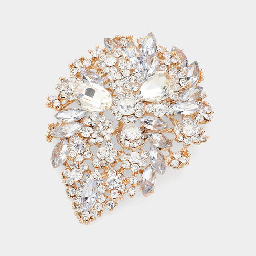 Marquise Stone Accented Flower Pin Brooch - Gold