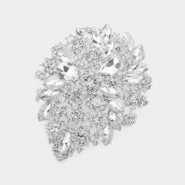 Madeline Love Silver Floral Crystal Rhinestone Pin Brooch - Brooches