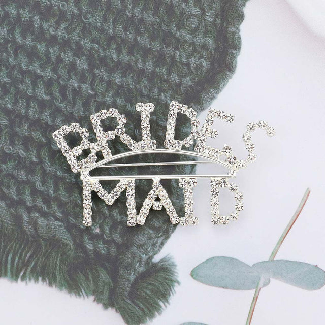 Madeline Love Silver BRIDES MAID Rhinestone Pin Brooch - Brooches
