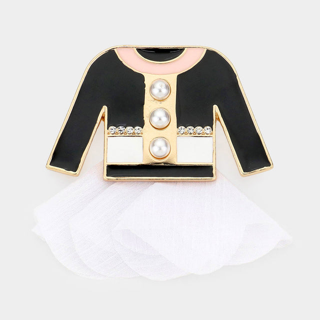 Madeline Love Black, Gold Triple Pearl Pointed Dress Pin Brooch - Brooches
