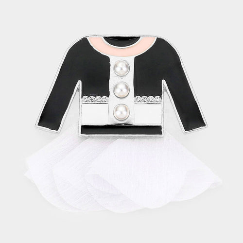 Triple Pearl Pointed Dress Pin Brooch - Black, Rhodium