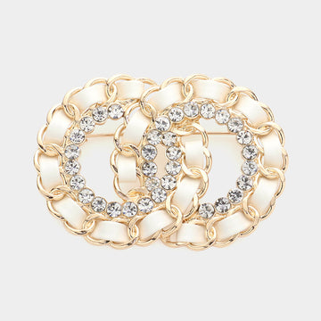 Madeline Love White Stone Embellished Double Open Circle Link Pin Brooch - Brooches