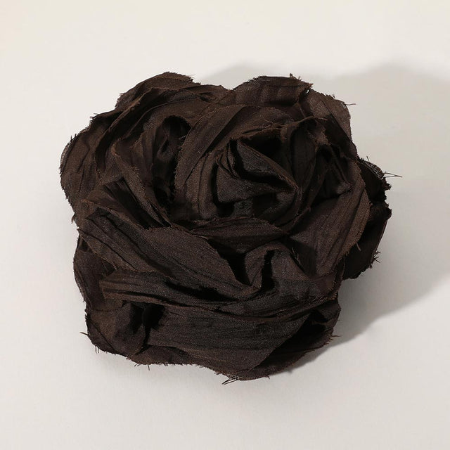 Madeline Love Dark Brown, Rhodium Fabric Mesh Flower Pin Brooch Hair Clip - Brooches
