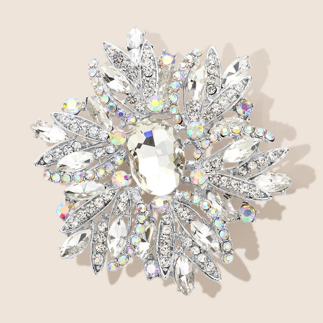 Madeline Love AB, Silver Glass Crystal Flower Brooch Pendant
