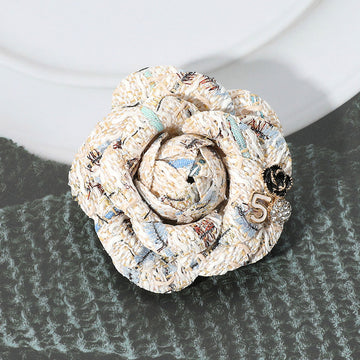 Madeline Love White Enamel Flower Number Five Pointed Tweed Flower Pin Brooch Hair Clip - Brooches