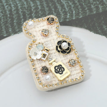 Madeline Love White Pearl Flower Embellished Tweed Perfume Bottle Pin Brooch Hair Clip - Brooches