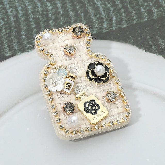 Madeline Love White Pearl Flower Embellished Tweed Perfume Bottle Pin Brooch Hair Clip - Brooches
