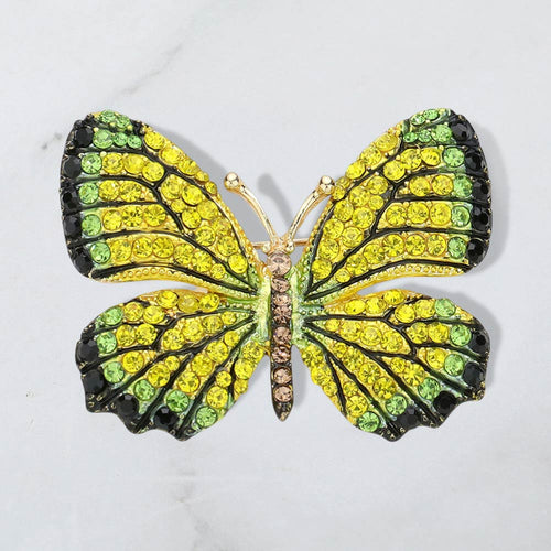 Rhinestone Pave Butterfly Pin Brooch - Gold, Yellow
