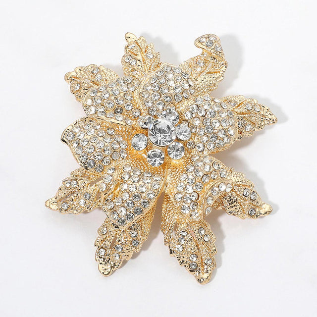 Madeline Love Clear, Gold Rhinestone Pave Floral Brooch Pendant
