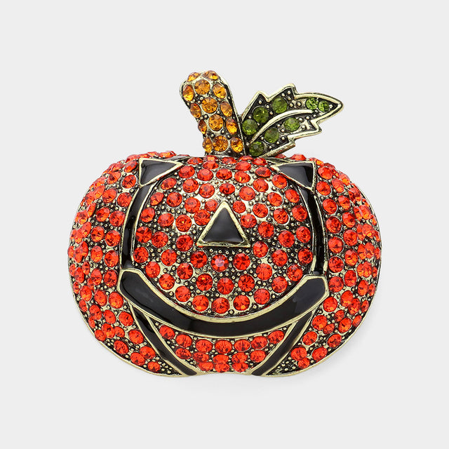 Madeline Love Multi Stone Paved Halloween Pumpkin Pin Brooch - Brooches