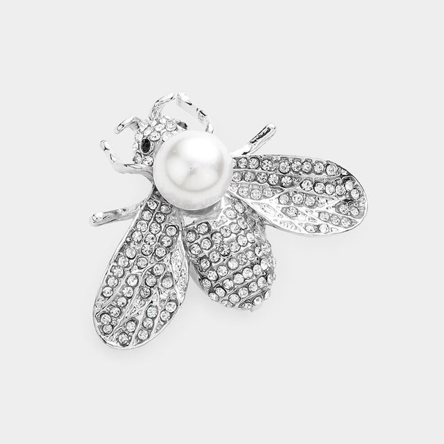 Madeline Love Silver Pearl Detail Honey Bee Pin Brooch - Brooches