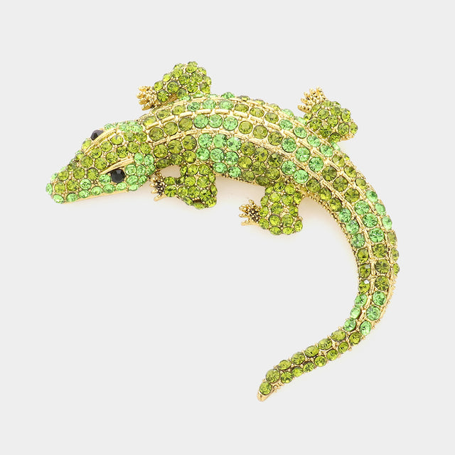 Madeline Love Green Crystal Pave Crocodile/Alligator Pin Brooch - Brooches