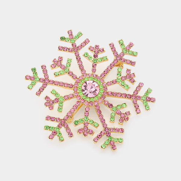 Pink&Green, Crystal Pave Snowflake Pin Brooch