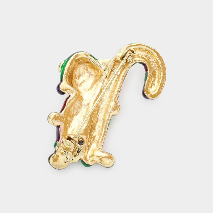 Gold Bear with Christmas Candy Cane Pin Brooch