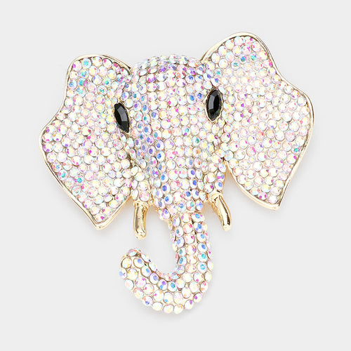 Rhinestone Elephant Pin Brooch - AB, Gold