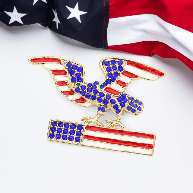 Madeline Love Gold Enamel American USA Flag Eagle Pin Brooch - Brooches