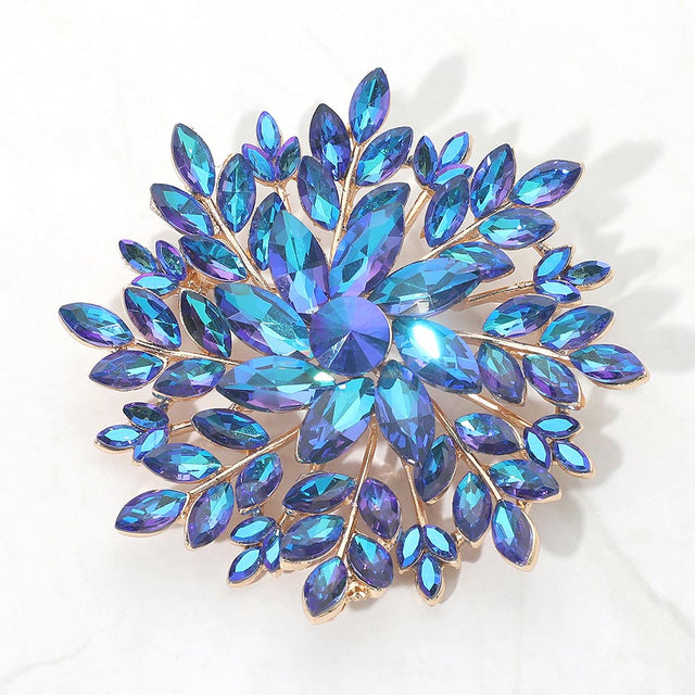 Madeline Love AB, Blue Marquise Stone Cluster Flower Pin Brooch