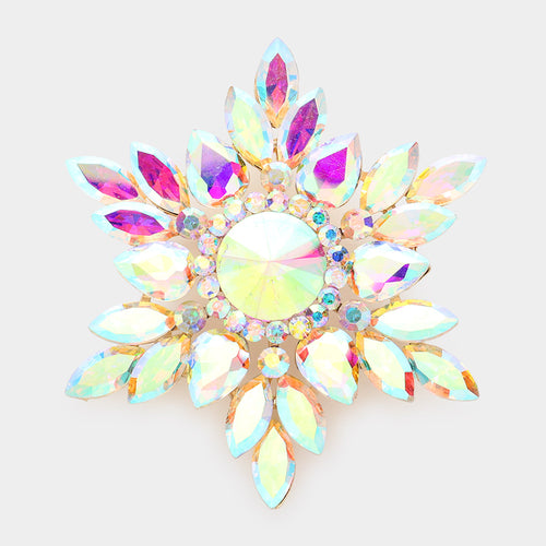 Marquise Stone Cluster Pin Brooch - AB, Gold