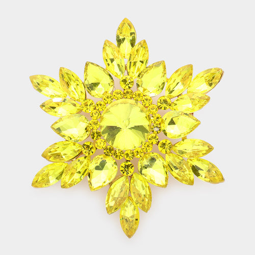Marquise Stone Cluster Pin Brooch - Yellow