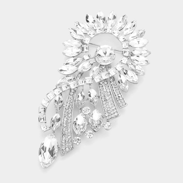 Madeline Love Silver Marquise Stone Cluster Embellished Abstract Pin Brooch