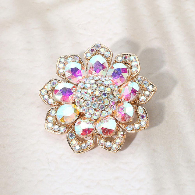 Madeline Love AB, Gold Glass Stone Flower Pin Brooch