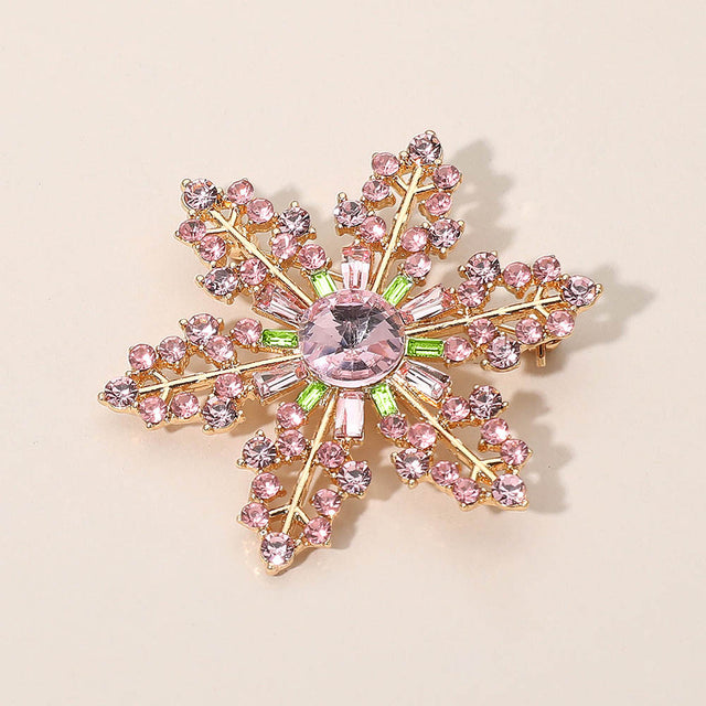 Madeline Love Pink&Green Elegant Crystal Rhinestone Snowflake Brooch