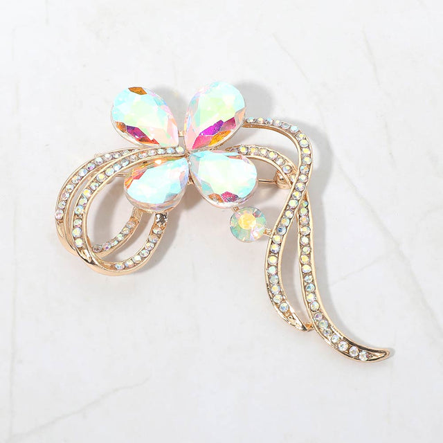 Madeline Love AB, Gold Floral Crystal Pin Brooch